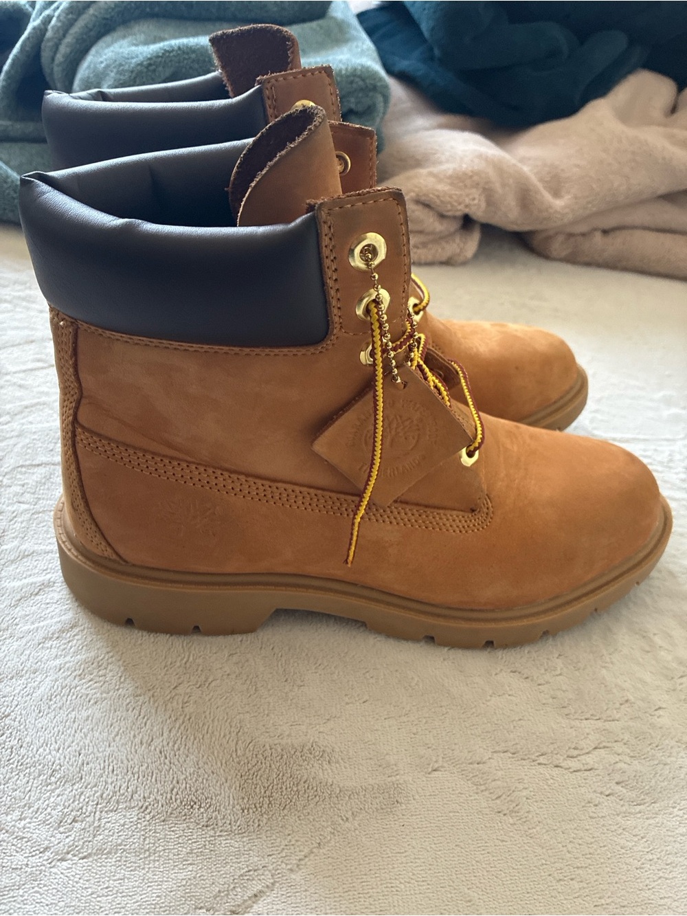 Timberland Wheat Nubuck Kids' Lace-Up Work Boots with Dark Collar